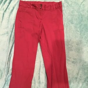 💚3/$25 White Stag women size 8 petite burgundy slacks 2 brown buttons